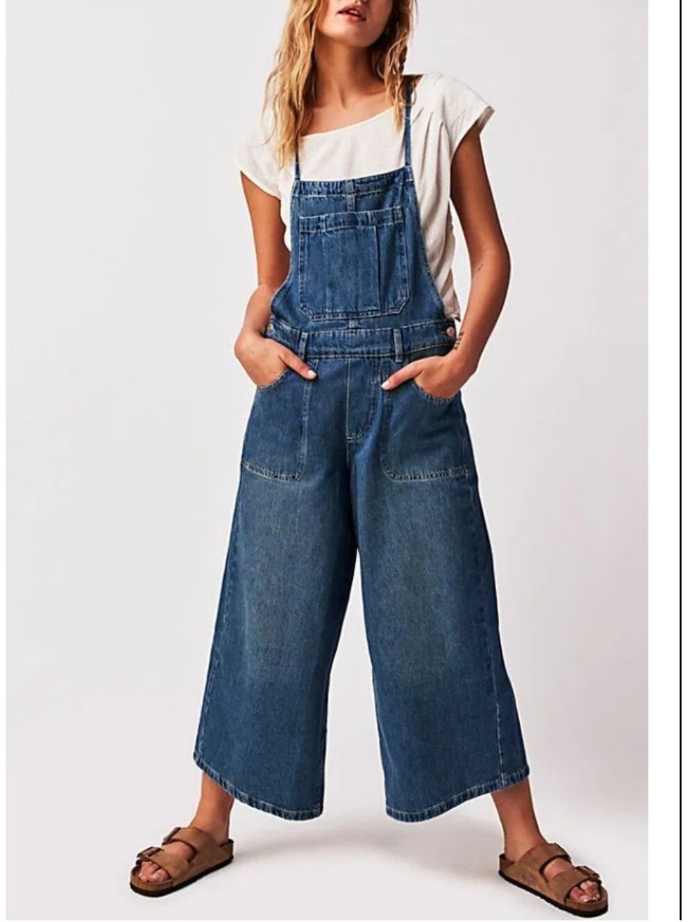 We The Free Canyonland Blue Wide-Leg Denim Overalls